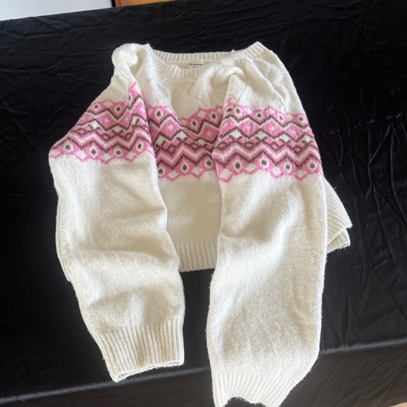 No Boundaries Sweaters - No Boundaries White Sweater with Pink Fair Isle Accents